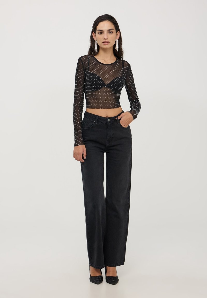 Floerns Maglietta da donna a maniche lunghe, con glitter, a