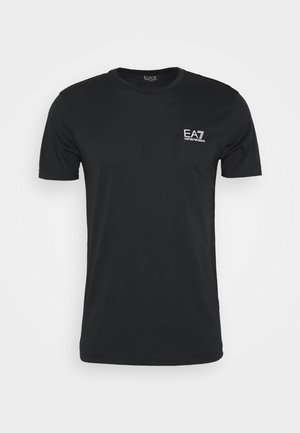 T-shirt nera a maniche corte in cotone. Presenta un collo rotondo e un piccolo logo bianco nella zona sinistra del petto. Tessuto morbido.