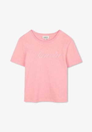T-shirt en coton rose à col rond et manches courtes. Présente un logo "Lanvin" brodé en blanc sur la poitrine.