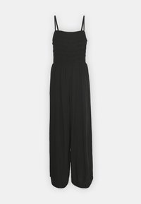 Svarte jumpsuit med spaghetti-stropper, smocked liv og vide ben. Laget av lett stoff for komfort og bevegelsesfrihet.