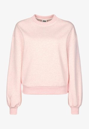Felpa rosa chiaro con scollo rotondo, polsini e vita a costine. Realizzata in un materiale morbido, presenta una superficie leggermente texture.