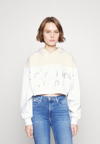 Calvin Klein Jeans SHINY INSTITUTIONAL HOODIE - Sweatshirt - bright white