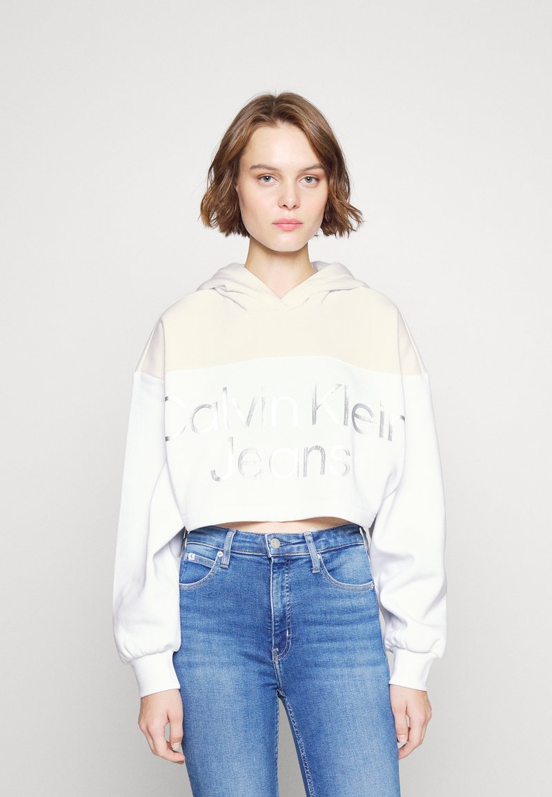 Calvin Klein Jeans SHINY INSTITUTIONAL HOODIE - Sweatshirt - bright white