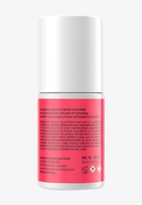 UV-Nagellack in einem zylindrischen Behälter aus Weiß und Pink mit detaillierten Angaben auf der Rückseite. Inhalt: 6,5 ml. Hergestellt in Deutschland.