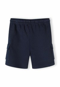 Shorts bleu marine à taille élastique avec poches cargo latérales, ourlet droit et style simple et décontracté.
