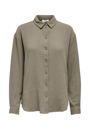 Lange mouwen shirt in kaki groen, gemaakt van gestructureerde stof. Voorzien van een kraag en een sluiting met knopen aan de voorkant met bijpassende knopen.