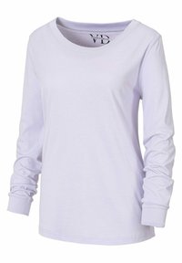 Svijetloplavi dugii rukav T-shirt od mekog pamuka, s okruglim izrezom i rebrastim manžetama. Jednostavan, ležeran dizajn.