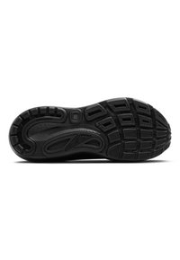 Schwarze Sportschuhsohle mit strukturiertem Gummi und unterschiedlichen Profilmustern für Grip, einem glatten mittleren Design und rutschfesten Akzenten.