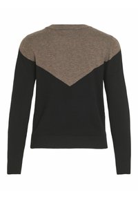 Maglione a maniche lunghe con motivo a zigzag, caratterizzato da una parte superiore marrone e una parte inferiore nera con maniche nere, mostrato da dietro.
