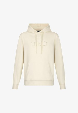 Kerman huppari, jossa on etutasku, nauhakuori ja kohokuvioitu logo. Valmistettu pehmeästä kankaasta, jossa on ribbaavat hihansuut ja helma.