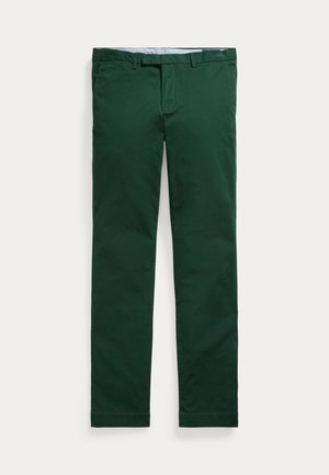 Pantalon droit vert foncé avec passants de ceinture et poches latérales, présenté à plat sur fond blanc.