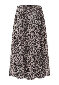 Leopardskinds midi-skjørt med elastisk talje, lavet af let materiale. Har en flydende silhuet og subtil glans.