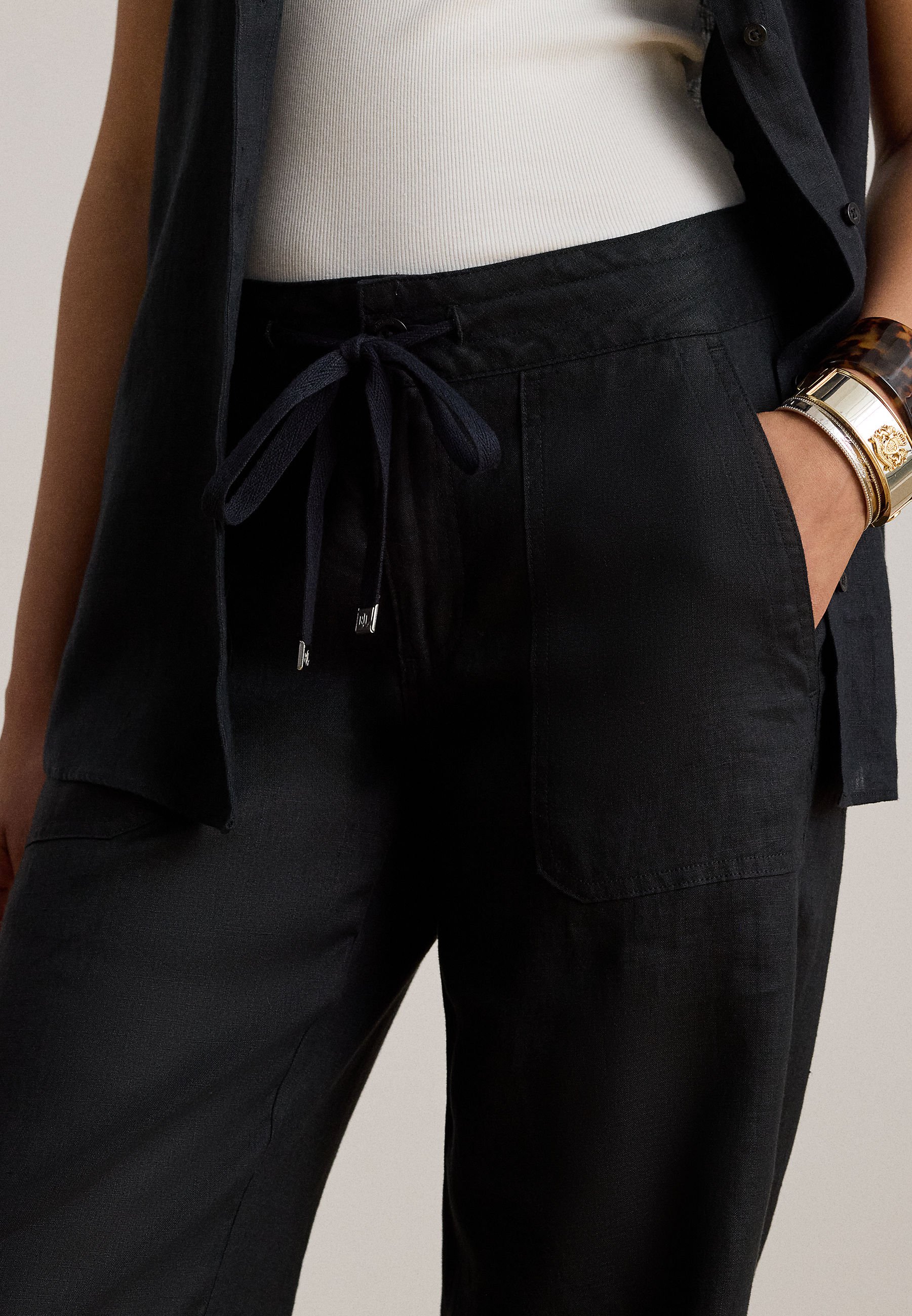 Lauren Ralph Lauren LINEN WIDE-LEG PANT - Trousers - black