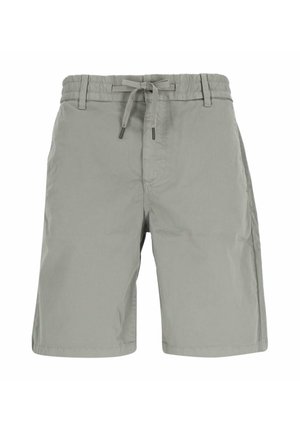 Hellgraue Freizeitshorts mit elastischem Bund, Gürtelschlaufen und vorderem Kordelzug.