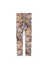 Leggings featuring a multi-colored print of various cute animals, including puppies and kittens, with a soft, stretchy fabric design.