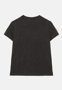 Black short-sleeve crew neck T-shirt, plain design, shown from the back on a white background.