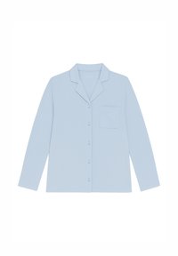 Camicia da pigiama a manica lunga azzurro chiaro con bottoni frontali, colletto a scalfo e una tasca sul petto. Tessuto morbido.