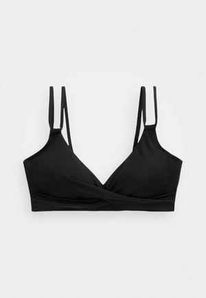Sort bralette med omslagsdesign, laget av glatt stoff. Har justerbare stropper og en minimalistisk stil uten ytterligere utsmykninger.