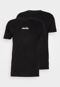 Black cotton t-shirt featuring a crew neck and short sleeves, with a white "ellesse" logo printed on the chest, smooth texture.