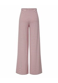 Wijd gesneden broek in roze met dunne zwarte strepen. Elastische tailleband, gemaakt van zachte stof, wat zorgt voor comfort en een relaxte pasvorm.
