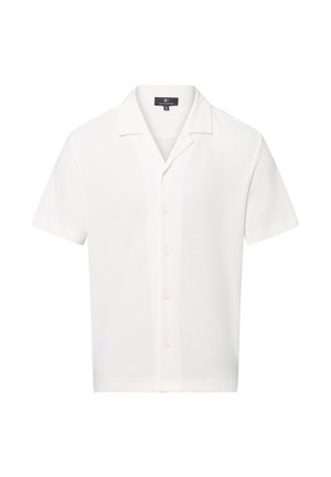 Korte mouwen witte blouse van gestructureerde stof met een gekarteld kraag en vijf knopen aan de voorkant. Regular fit.