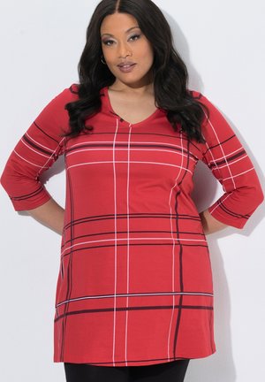 Ulla Popken, PLAID 3/4 SLEEVE V-NECK KNIT TUNIC - Tunika - dark claret