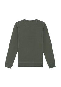 Olijfgroene sweatshirt, ronde hals, lange mouwen, gemaakt van zachte stof, met rib gebreide manchetten en zoom, voorzien van zichtbare stikseldetails.