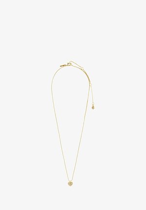 Collier en or avec un pendentif en forme de cœur présente un motif en treillis et un petit ornement en forme de cœur suspendu. Longueur réglable avec fermeture à clapet.