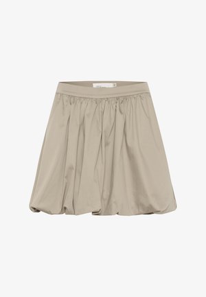 Beige skirt with a gathered design and elastic waistband. Made of lightweight fabric, featuring a voluminous shape and smooth texture.