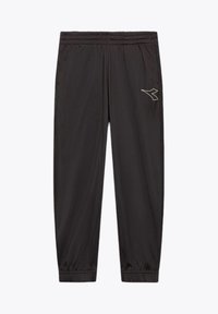 Pantaloni sportivi neri con vita elastica e polsini, dotati di un piccolo logo bianco sulla parte superiore della coscia destra.