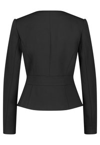 Blazer noir sur mesure avec manches longues, taille cintrée et coutures structurées dans le dos, montré de dos sur fond blanc.