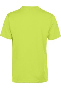 Kirkkaankeltainen limenvihreä lyhythihainen t-paita, jossa on pyöreä kaula-aukko, valmistettu pehmeästä puuvillasekoitteesta, ja siinä on sileä rakenne ilman näkyviä kuvioita.