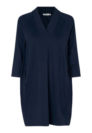 Marine tuniek met een V-hals, driekwart raglan mouwen en zijzakken. Gemaakt van zachte stof met een losse pasvorm.