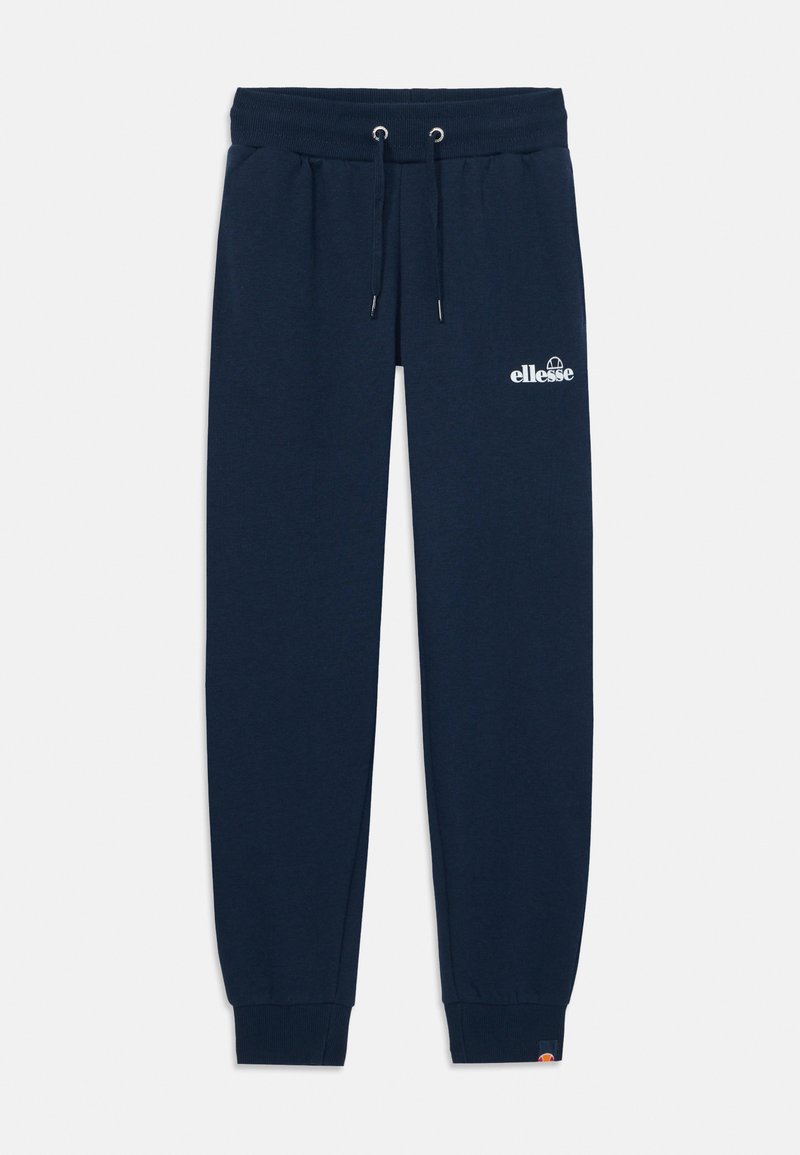 Pantaloni de trening bleu marine dintr-un material moale, cu un elastic ajustabil la talie și manșete cu nervuri, având un accent cu logo alb în partea din față.