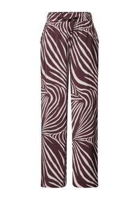 Pantalon ample avec ceinture élastique et cordon de serrage, arborant un motif audacieux de rayures zébrées marron foncé et beige clair.