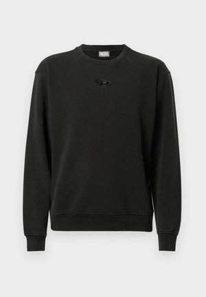 Melna sporta džemperis no mīksta auduma, ar apaļu kaklu, ribveida aprocēm un nelielu logotipu centrā. Ikdienas, brīvā piegriezuma dizains.