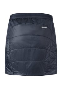 Marineblauer, isolierter Rock mit glatter Textur, der über gesteppten Abschnitte und einen elastischen Bund verfügt. Logo in Weiß an der Seite angezeigt.