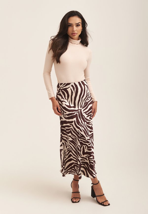 ANIMAL PRINT BIAS CUT - A-line skirt - chocolate2