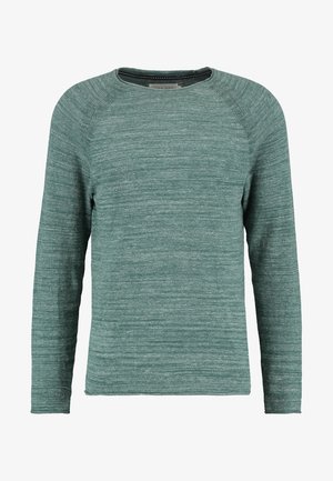 Groene lange mouwen trui met een gestructureerde, gemeleerde afwerking. Voorzien van een ronde halslijn en raglanmouwen. Zacht, lichtgewicht breimateriaal.