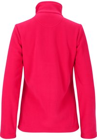 Fleecejakke i lys pink, med høj krave og lange ærmer. Glat tekstur med et rent, minimalistisk design. Ingen synlige hardware.