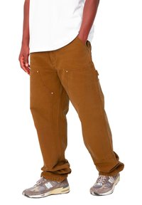 Carhartt WIP DOUBLE KNEE - Pantalones - deep h brown aged canvas
