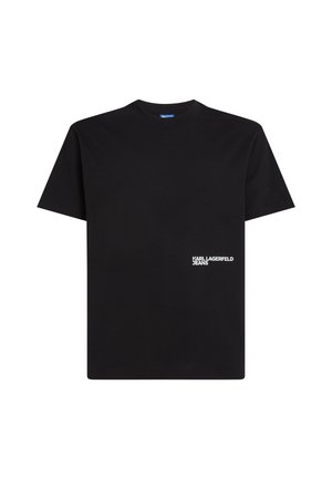 Juodas medvilnės marškinėliai su trumpomis rankovėmis. Kairėje pusėje yra mažas baltas logotipas su tekstu "KARL LAGERFELD JEANS". Klasikinio apvalaus kaklo dizainas.