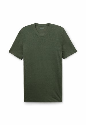 Simpel t-shirt med korte ærmer og rund hals i olivengrøn med blødt, tekstureret stof.