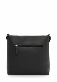 Sac bandoulière en cuir noir avec une finition texturée, doté d'une poche zippée à l'avant et d'une sangle ajustable pour plus de polyvalence.