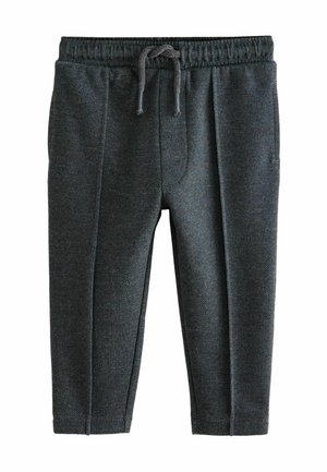 Mørkegrå joggers i sildebensmønster med elastisk taljebånd, justerbar snøre og sidelommer. Blød tekstur, cropped design.