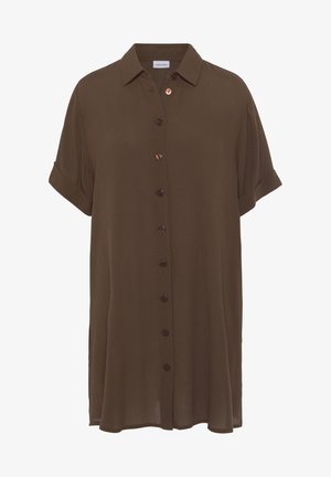 Bruine button-up shirt met korte opgerolde mouwen, gemaakt van lichtgewicht stof, met tonale knopen aan de voorkant en een losse pasvorm.