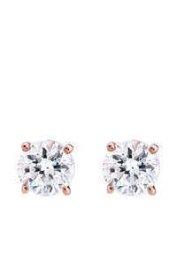 Pendientes de studs de cristal claro y redondo montados en postes de oro rosa, con cuatro garras de sujeción y un acabado liso y pulido.