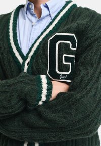 GANT SEASONAL G CABLE V-NECK - Casaco de malha - tartan green