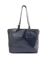 Laukun väri on tummansininen, se on valmistettu nahasta ja omaa sile�än pinnan. Siinä on kaksi pitkää kahvaa sekä koristeellista hopeista metalliosaa kahvoissa. Sivussa on vetoketjullinen tasku.