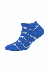 Blaue Kn�öchelsocke mit weißem Wellenmuster, geripptem Bund, glatter Textur, strapazierfähigem Material und verstärkter Zehenpartie für zusätzlichen Komfort.